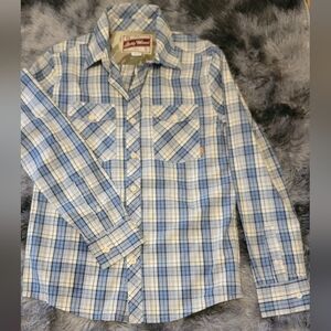 ES Bobby Worrest 95 Button‎ Down Plaid Long Sleeve Blue White 100% Cotton